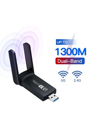 Sinyal Güçlendirici Kablosuz Usb Antenli Dongle 1300mbps Wifi Adaptörü Dual Band 2.4g/5ghz 3.0