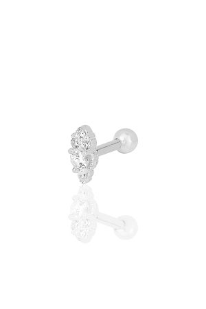 Gümüş Rodyumlu Zirkon Taşlı Tragus Helix Piercing Küpe