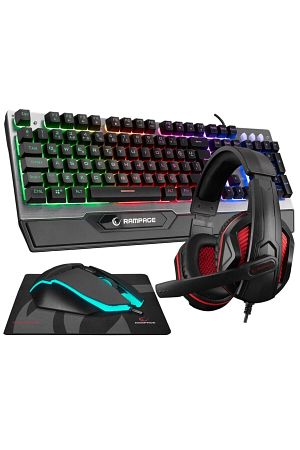 Km-26 Steely 4lü Gaming Profesyonel Oyuncu Seti Rainbow Aydınlatmalı Klavye Kulaklık Mouse Mousepad