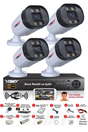 4 Kameralı 5mp Sony Lensli Fullhd 1080p Yüz Tanıma Wıfı Gece Renkli Güvenlik Kamera Sistemi Wf519-32