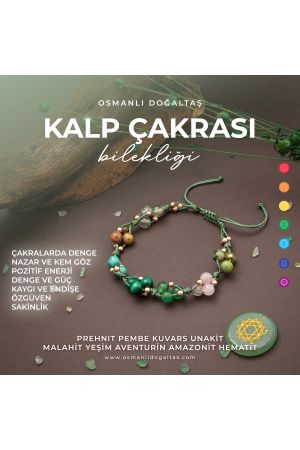 Sertifikalı Kalp Çakrası Aventurin, Pembe Kuvars, Yeşim, Malakit Doğal Taşlı Makrome Bileklik