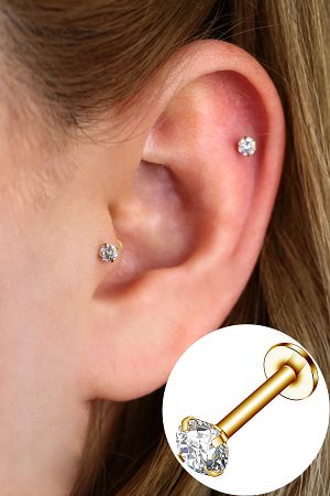 Cerrahi Çelik Taşlı Piercing Helix - Tragus 8mm Gold Renk