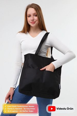 Orijinal Geniş Hacimli Fermuarlı Çok Gözlü Shopper Kanvas Bez Tote Iş Spor Okul Günlük Kol Çantası