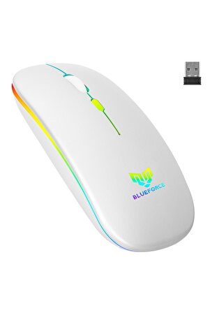 V5.0 Bluetooth & Wireless 2,4ghz Sessiz Kablosuz Mouse Beyaz Işıklı Şarjlı Pc Laptop Tv Mac Uyumlu