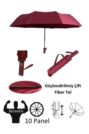 Bordo Rüzgarda Kırılmayan Ekstra Güçlü Ekstra Dayanıklı Tam Otomatik Şemsiye