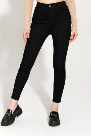 Kadın Yüksek Bel Dar Paça Skinny Fit Jeans Denim Kot Pantolon - Siyah
