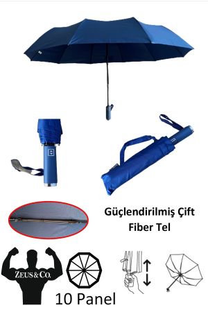 Lacivert Rüzgarda Kırılmayan Ekstra Güçlü Ekstra Dayanıklı Tam Otomatik Şemsiye