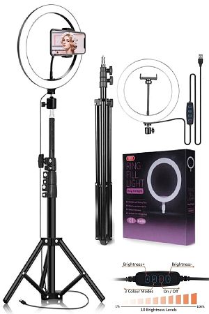 Joytech Youtuber Led Tripod Işıklı Telefon Tutucu Makyaj Işığı Ring Light 10 Inç 2.1 M Tripd