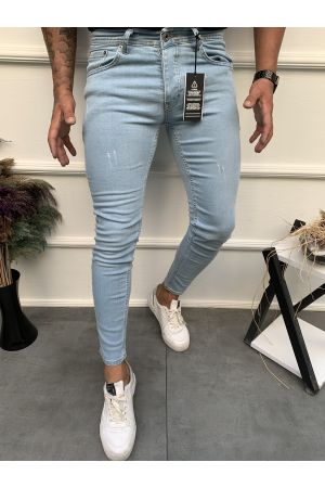 Erkek Jeans Skinny Fit Likralı Buz Mavi