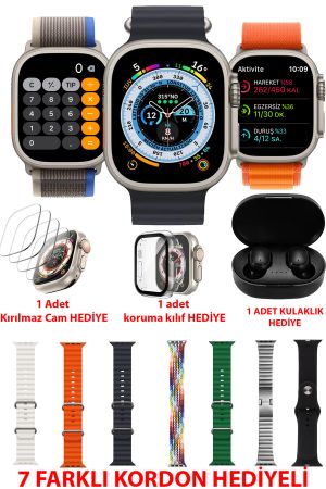 Akıllı Saat Y60 Ultra Plus Bluetooth Kulaklık 7 Kordon Kasa Koruma Kırılmaz Cam Hediyeli Smart Watch