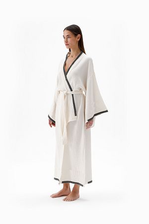 Crinkle Gri Baskılı Kimono