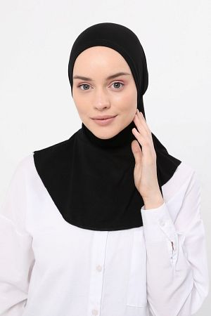 Kadın Tesettür Pratik Boyunluklu Hijab - Sporcu Bone - Siyah