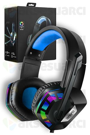 Rgb Led Renkli Işıklı Aux Kablolu Kulak Üstü Mikrofonlu Oyuncu Kulaklığı, Gaming Gamer Kulaklık