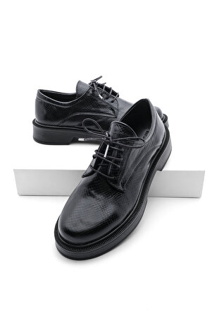 Kadın Oxford Ayakkabı Bağcıklı Maskülen Günlük Ayakkabı Tisat Siyah Yılan