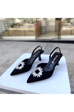 Siyah saten taşlı 5 cm topuklu ayakkabı 0480