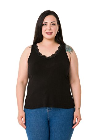 Plus Size Collar Lace-Detail Strappy Viscose Blouse