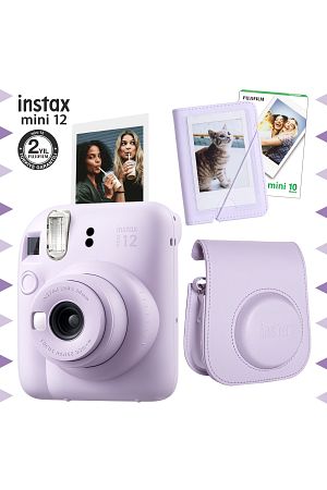 Instax mini 12 Lila Fotoğraf Makinesi-10'lu Film-Mini Albüm ve Deri Kılıf Seti