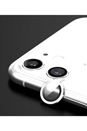 Iphone 11/12/12 Mini Uyumlu Alüminyum Alaşım Tempered Glass Kamera Lens Koruyucu(2'li Set) Gümüş
