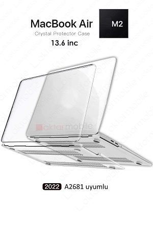 Macbook Air M2 / M3 13.6" 2022 A2681 - 2024 A3113 Uyumlu Şeffaf Kapak Koruyucu Kılıf Parlak Tasarım