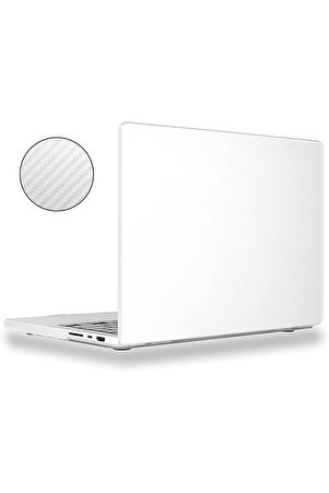 Apple Macbook Air M2 13.6 Inç 2022 M2 Çip A2681 Uyumlu Mat Beyaz Karbon Kılıf Sert Kapak Buzlu