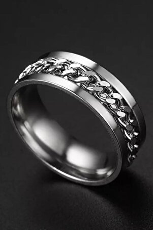 Unisex Paslanmaz Çelik Yüzük Ortası Dönebilen Titanyum Zincir Anti-stres Yüzüğü Erkek Ve Kadın