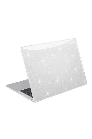 Apple Macbook Air 13.6" 2022 M2 Çip A2681 Uyumlu Kilif Parlak Simli Şeffaf Transparan Kapak