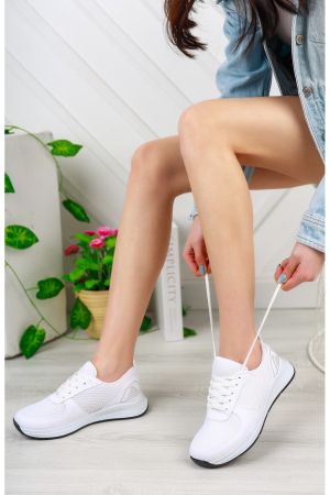 Beyaz - Kadın Fileli Sneaker Günlük Ayakkabı