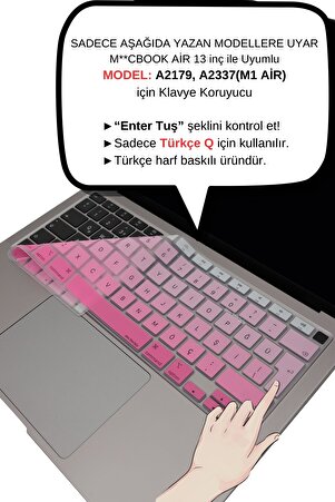 Macbook Air M1 ile Uyumlu Klavye Koruyucu TouchID A2179 A2337 Türkçe Baskı Gradient