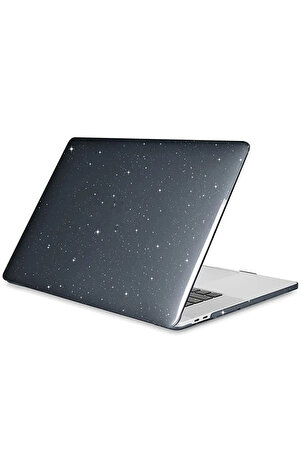Apple Macbook Air 13.3 Air M1 2020 Kılıf A1932 - A2174 - A2337 Simli Parlak Siyah Transparan Kapak