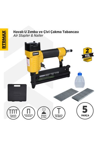 Rtrmax Rtm0124 Havalı U Zımba Ve Çivi Çakma Tabancası 10-50 / 16-40 Çantalı