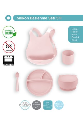 OiOi Silikon Beslenme Seti 5'li - Pinky Pink