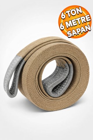 Badem10 Sapan Polyester Spanzet 6 Ton 6 Metre Kahve Sağlam Yük Kaldırma Taşıma İndirme Halat