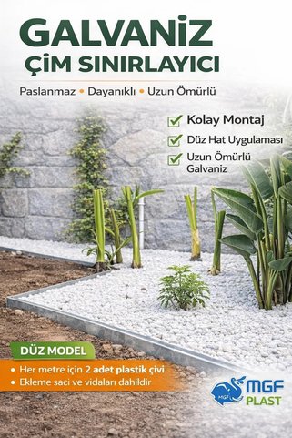 MGF PLAST Galvaniz Metal Çim Ayırıcı 10 Metre (2Mx5 Adet) Sert Düz Bordür – Bahçe Peyzaj Taş Separatör