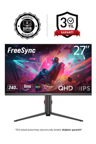 Rampage Ripper RM27F240Q 27'' 240Hz 1ms Fast IPS QHD Freesync RGB Pivot PC Flat Oyuncu Monitörü