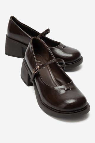 LuviShoes LUANDA Kahverengi Bantlı Kadın Kalın Topuklu Mary Jane Ayakkabı