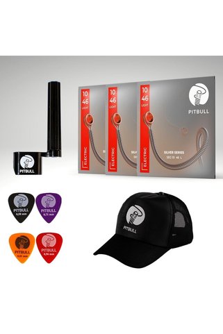 Pitbull Strings Silver Seri Elektro Gitar Teli 3'lü Set (Tel Sarıcı+4 Pena+Şapka)SEG 10-46 L 3P SSC