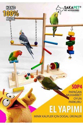 SAKAPET İnteraktif Ahşap Sultan Papağanı Kuş Zeka Ve Eğlence Parkuru SDP4