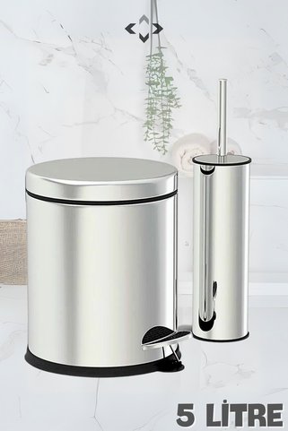 LİGROUND Paslanmaz Krom Akıllı Klozet Fırçası & Pedallı Çöp Kovası Set (5L)