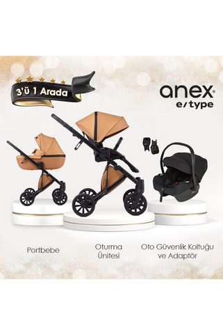 Anex e/type - 3'ü 1 Arada Portbebeli ve Oto Koltuklu Bebek Arabası Seti ve Cosmo - Karamel