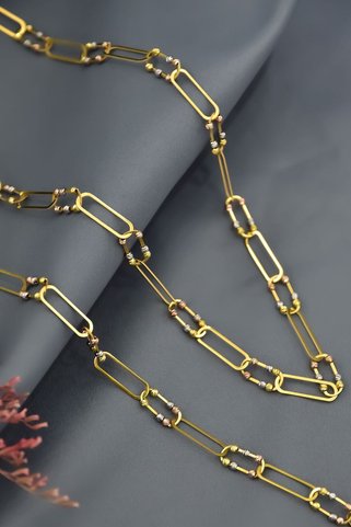 Sinsirella 925 Ayar Gümüş Gold Kaplama Tasarım Üç Renk Dorika Toplu Ataç Kolye Ve Bileklik Set