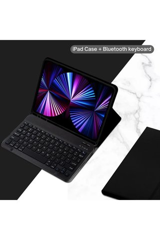 TEKNETSTORE Ipad 8. ve 9. Nesil 2020 /2021 10.2 Inç Tablet Uyumlu Bluetooth Klavyeli Kılıf (Türkçe Klavye)