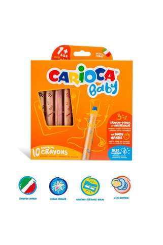 carioca Baby –Boya Kalemi 3'ü 1 Arada + Kalemtıraş - 10 Parça (Ahşap Gövdeli)