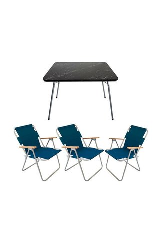 Bofigo 60 x 80 Granit Katlanır Masa ve 3 Adet Katlanır Sandalye Kamp Seti Mavi