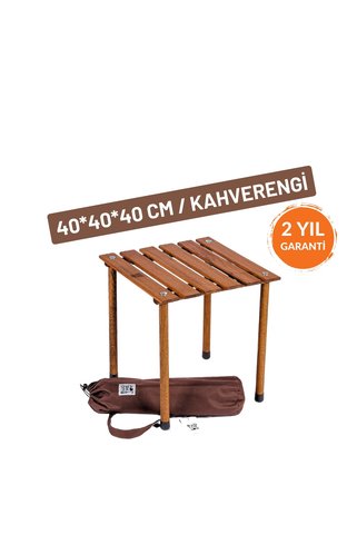 Bag The Joy Katlanır Ahşap Kamp Masası 40x40x40 cm - Taşınabilir Rulo Kayın Ahşap Piknik Masası - Kahverengi