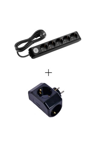 Tamer Elektrik Viko Multi-let Siyah Anahtarlı Beşli Grup Priz 2 Metre Kablolu + Siyah Yonca 90137502