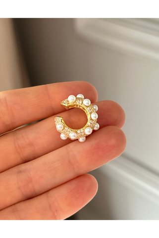 emy by emel luxury silver jewelry Altın Kaplama İncili Bombe Kıkırdak Küpesi Ear Cuff 925 Ayar Gümüş