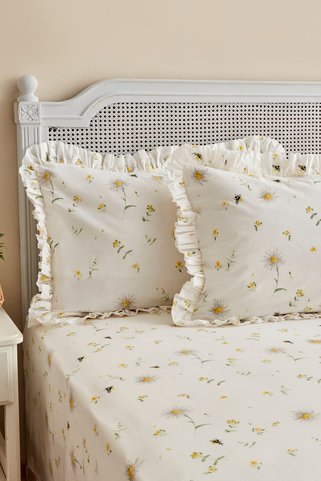 Karaca Home Emma %100 Pamuk Fırfırlı Çift Kişilik Çarşaf Takımı Sarı (PP)