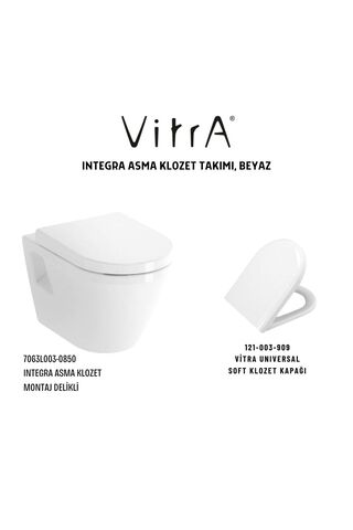 VitrA Integra Asma Klozet Açık Montaj 7063L003-0850, Vitra Unıversal Soft Klozet Kapağı 121-003-909
