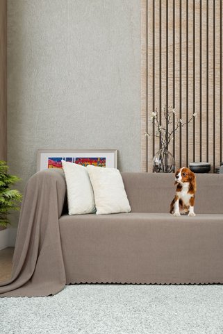 Latuda Concept Koltuk Örtüsü | Çekyat Örtüsü | Koltuk Şalı 175x300 Mikrofiber Şönil Çift Taraflı Kaymaz | Kapuçino