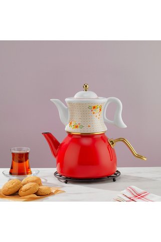 Schafer Fidel Emaye Çaydanlık Takımı-3 Parça-kırmızı